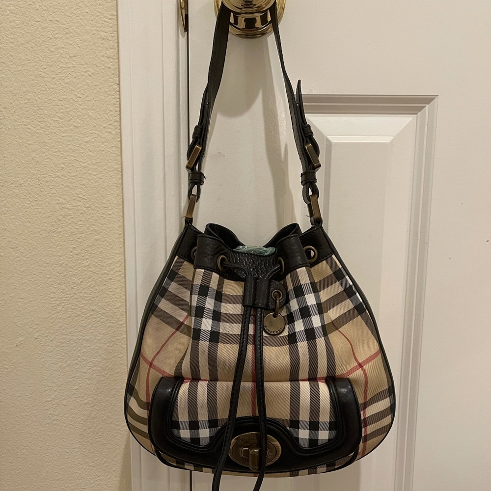 Authentic Burberry Plaid Drawstring Bag